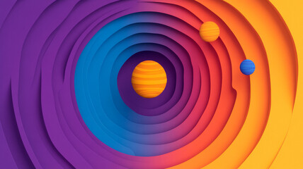 Wall Mural - Cosmic vortex of stars and planets on a gradient from deep purple to sunrise orange 