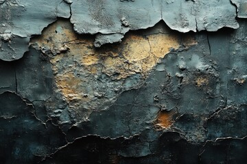 Poster - Closeup of a weathered, peeling blue and yellow painted wall.