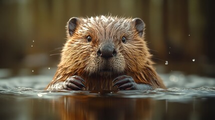 3D Style Beaver Building a Dam in a Gradient Background for Creative Projects