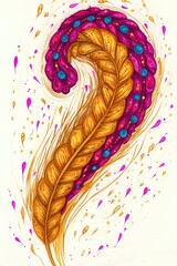 Wall Mural - Abstract Feather Illustration with Gold and Purple Swirls