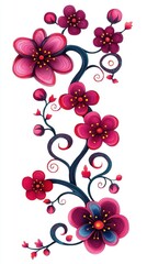 Wall Mural - Vibrant Pink Flowers with Swirling Vines