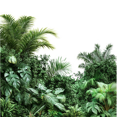 Wall Mural - a lush, green jungle-themed vertical garden wall with various tropical plants and trees, creates an 