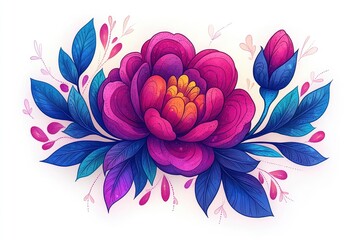 Wall Mural - Vibrant Purple and Blue Flower with Delicate Foliage