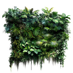 Wall Mural - a lush, green jungle-themed vertical garden wall with various tropical plants and trees, creates an 