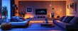 © Abdul - A living room with smart mood lighting that adjusts according to the time of day and activity, and a central system that integrates with personal health devices to promote wellness
