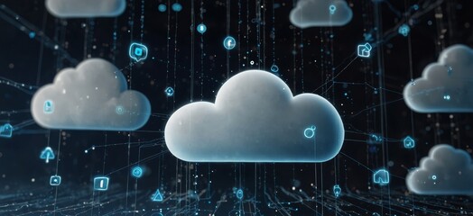  Cloud computing concept. Data security and cloud connection technology, Data encryption and exchange with AI, storage information technology, innovative background