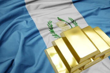 Wall Mural - shining golden bullions on the guatemala flag background.