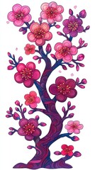 Poster - Hand Drawn Illustration of a Blooming Cherry Blossom Tree