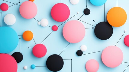 Wall Mural - a colorful abstract visualization of a network with connected nodes and lines, emphasizing the inter