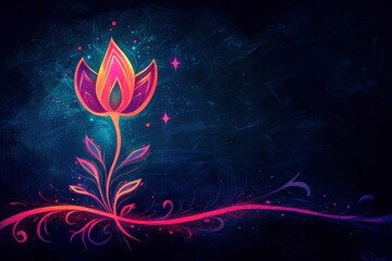 Sticker - Glowing Flower on a Dark Background