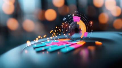 Wall Mural - a futuristic visualization of a data dashboard with real time updates, emphasizing the dynamic natur