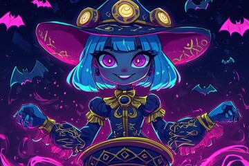 Poster - Mysterious Witch with Bats and Magic