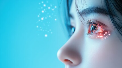 Wall Mural - a person on a video call, their face projected on a virtual screen, showcasing the ability of cybers