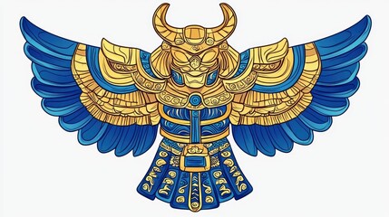 Poster - Ornate Golden Bird with Blue Wings