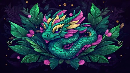 Sticker - Green Dragon in Tropical Foliage