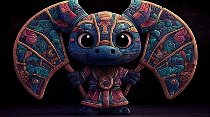 Wall Mural - Cute Cartoon Character with Intricate Aztec Design