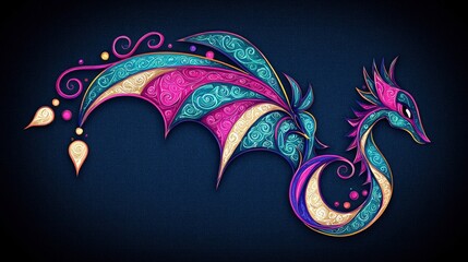 Poster - Colorful Ornamental Dragon Illustration