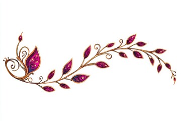 Wall Mural - Ornate Floral Branch with Purple Leaves and Gold Stem