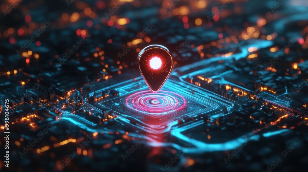 digital pin on a digital map, location system concept, created with ...
