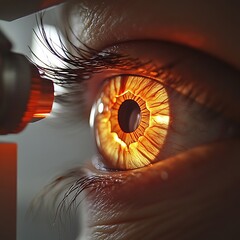 Close-up of a human eye being examined with a medical device.