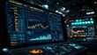 © Jack - A futuristic screen displaying a stock market chart with upward-moving lines, financial data, and figures.