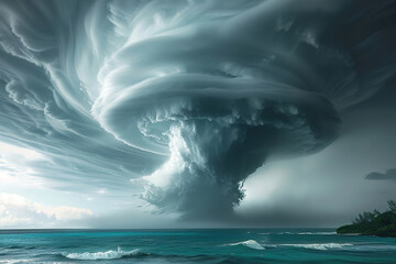 Wall Mural - Generative ai on theme of scary ominous huge hurricane tornado, apocalyptic dramatic background