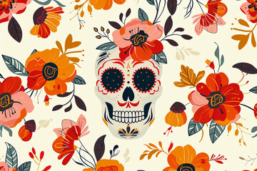 Wall Mural - Beautiful greeting card with bright holiday composition for happy to joy celebrate dia de muertos