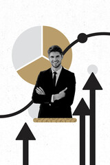 Canvas Print - Composite trend artwork sketch image photo collage of business trader target goal market young guy businessman arrow point diagram success