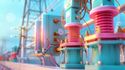 Wall Mural - Abstract Industrial Machinery with Pink and Blue Elements