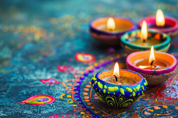 Wall Mural - Beautiful greeting card with bright holiday composition for happy and celebrate Diwali