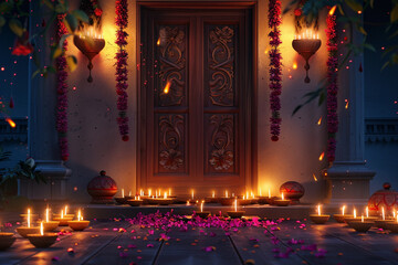 Wall Mural - Beautiful greeting card with bright holiday composition for happy and celebrate Diwali