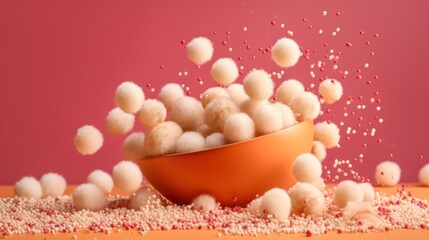 Wall Mural - Fluffy White Balls Exploding from an Orange Bowl