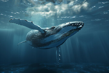 Fantastically beautiful majestic huge whale in ocean