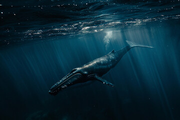 Fantastically beautiful majestic huge whale in ocean