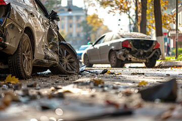 Collision of two vehicles involved in major accident on road with major damage