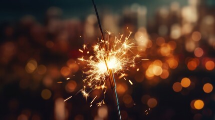 Wall Mural - Sparkler Burning Brightly Against a Bokeh Background