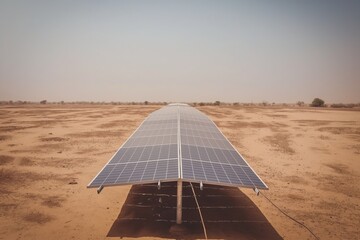 Solar panel array is standing in the desert, harnessing sunlight to generate clean and sustainable energy