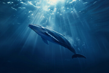 Fantastically beautiful majestic huge whale in ocean