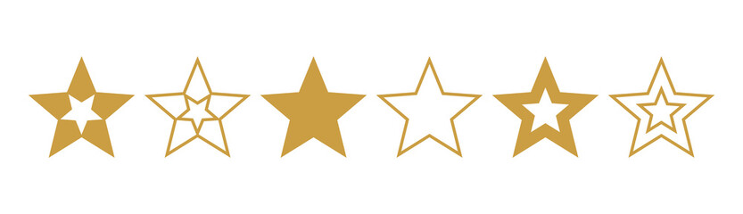 Wall Mural - gold christmas stars icons set on transparent background. png illustration.