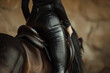 © Tetiana - Equestrian sports training, young person learn to ride horse, pure breed animal Generative AI