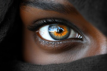 Wall Mural - A close-up of a woman's eye with a reflection in the pupil.