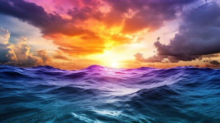 Sticker - Serene Sunset Over Vibrant Ocean Waves