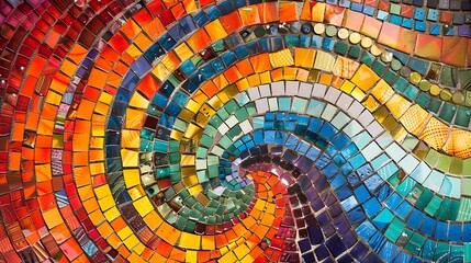 a contemporary mosaic design with large and small circular tiles in an array of vibrant colors, crea
