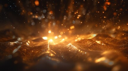 Canvas Print - Golden Abstract Background with Glowing Particles