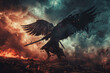 © Nomad_Soul - An Epic Battle Scene Featuring a Winged Warrior Set Against a Dramatic Landscape Setting. Generative AI