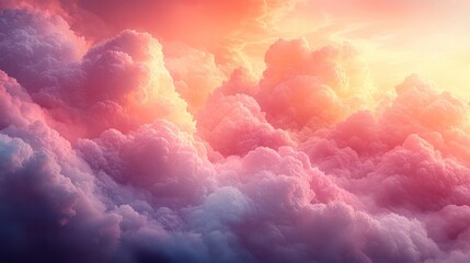 Poster - A vibrant, colorful sky filled with fluffy clouds lit by the warm glow of the setting sun.