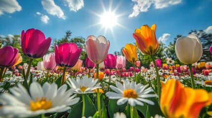 Wall Mural - view of a field of flowers landscape scenery