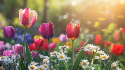 Wall Mural - view of a field of flowers landscape scenery