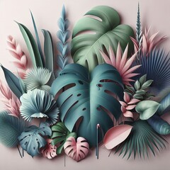 Elegant abstract composition of tropical leaves