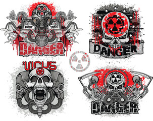 Wall Mural - post-apocalypse sign with skull and gas mask, grunge vintage design t shirts
